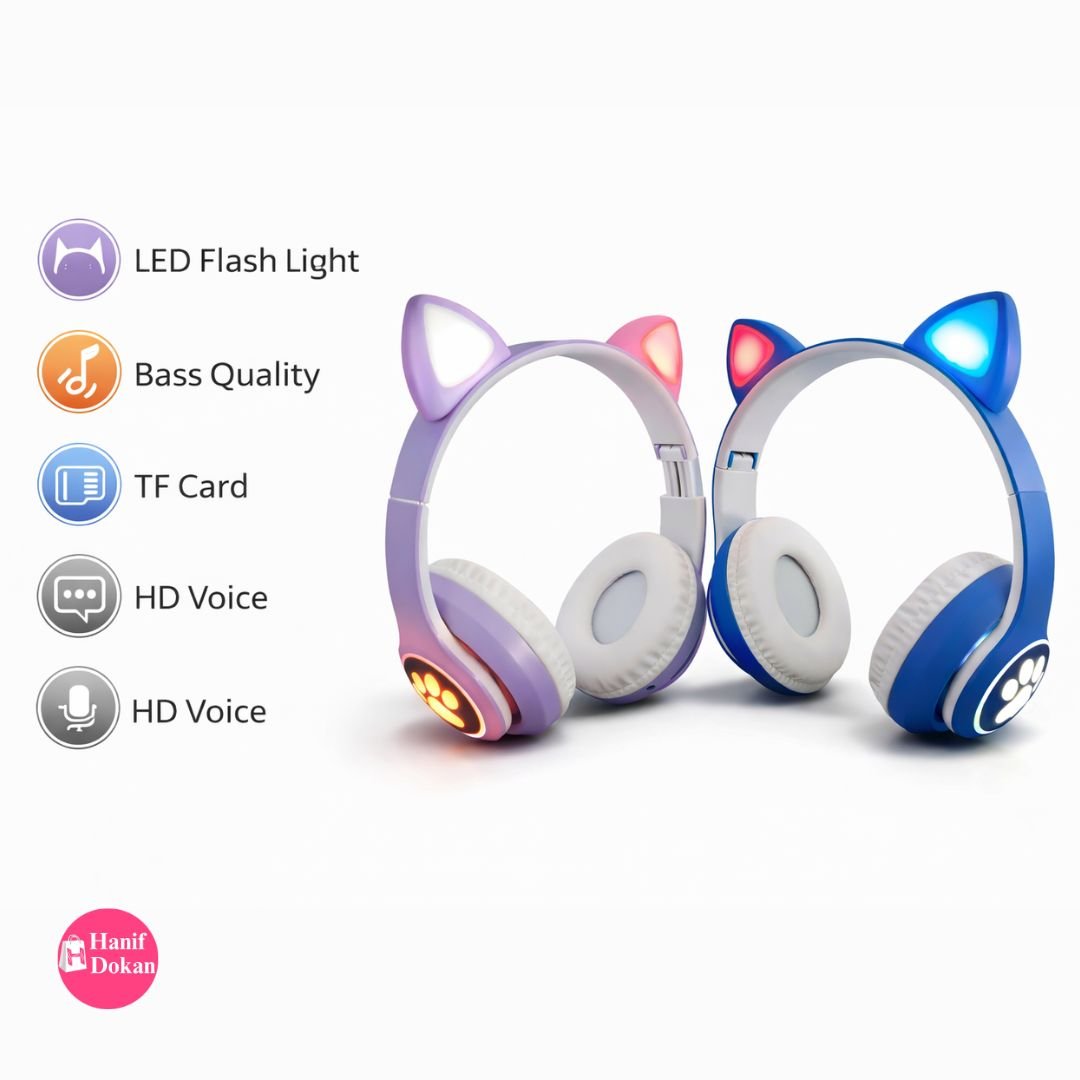 LED Cat Ear Wireless Bluetooth Headphone with Mic & Bass Sound